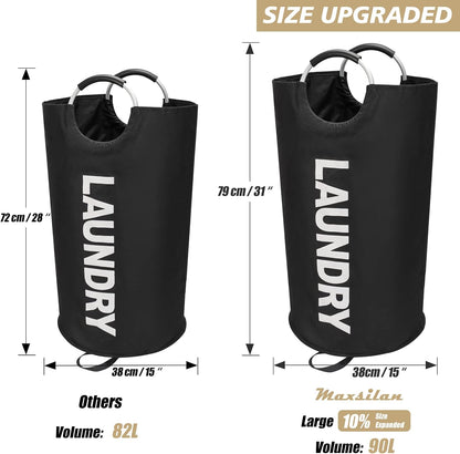 Maxsilan 90L Large Laundry Basket Bag, Collapsible Tall Hamper, Black