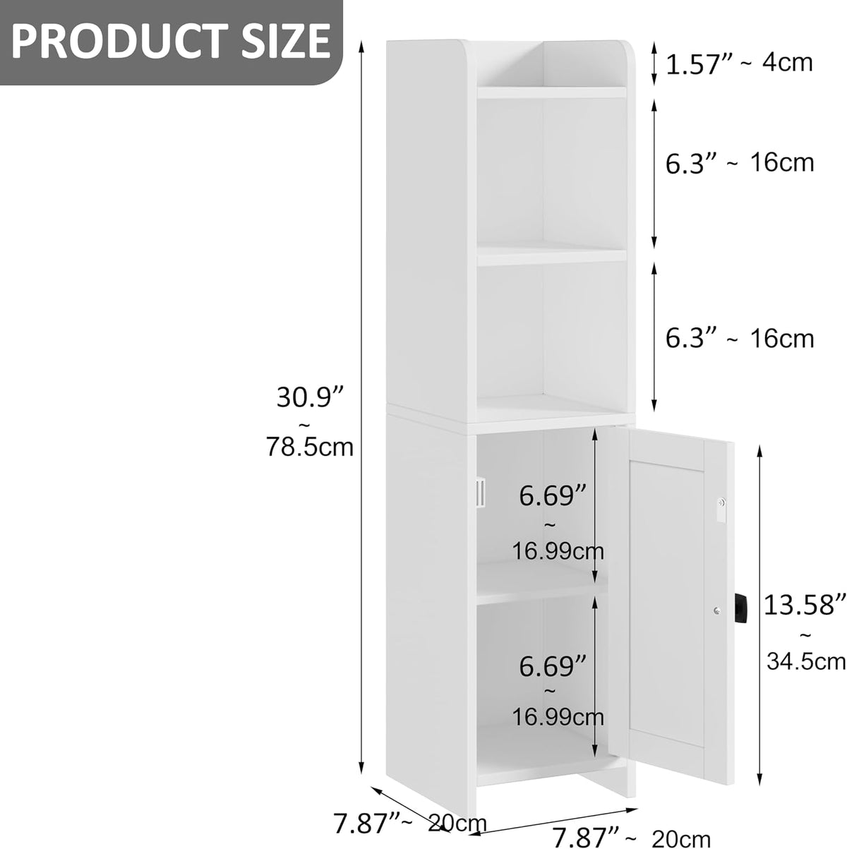 Lomojo Small Bathroom Storage Cabinet Corner, 7.87"Dx7.87"W x31.5"H (White)