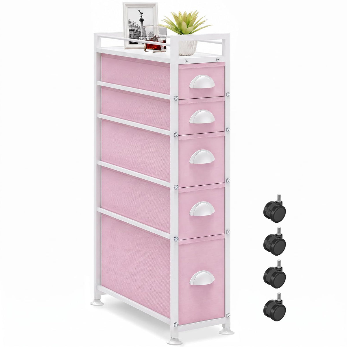 LASZOLA Narrow Cabinet Slim Storage Cart for Bathroom Small Space, Black