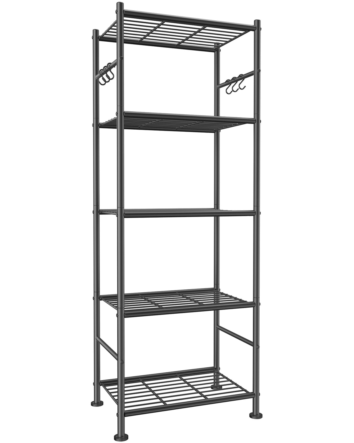 Sakugi 5T Storage Rack Organizer with Hooks, Heavy Duty Metal Garage Rack with Leveling Feet, Freestanding Utility Rack for Bedroom, Balcony and Garage, 18.1"×12.4"×56.8", White