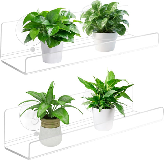 2 Pack Window Plant Shelves, 9 Inch Acrylic Suction Cup Shelf, Window Sill Extender for Indoor Succulents, Herb Planters, Micro Greens, Bathroom Organizer