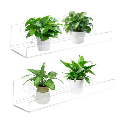 2 Pack Window Plant Shelves, 9 Inch Acrylic Suction Cup Shelf, Window Sill Extender for Indoor Succulents, Herb Planters, Micro Greens, Bathroom Organizer