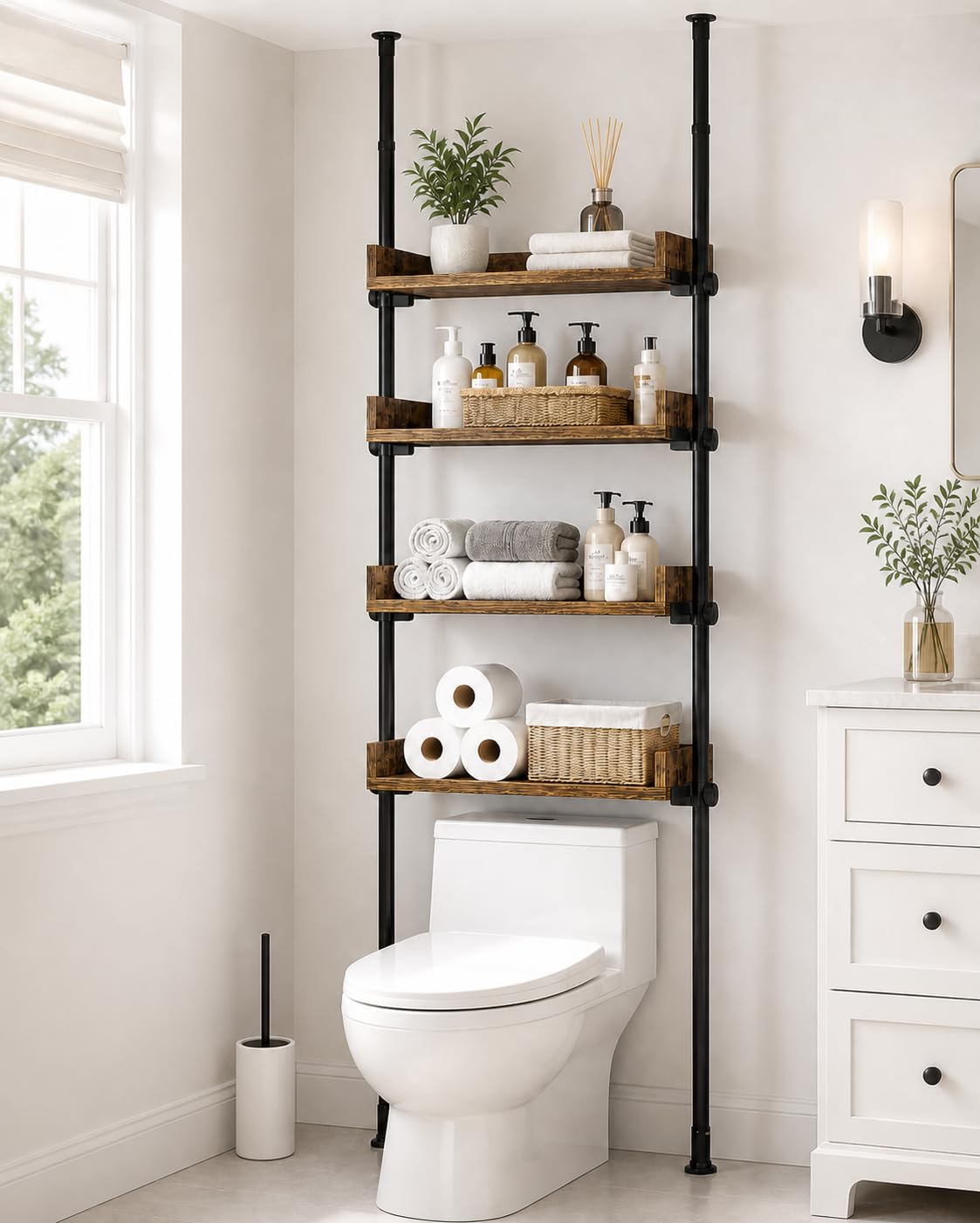 ALLZONE Tension Over The Toilet Storage Cabinet, No-Drill, Fits 92-116 in.