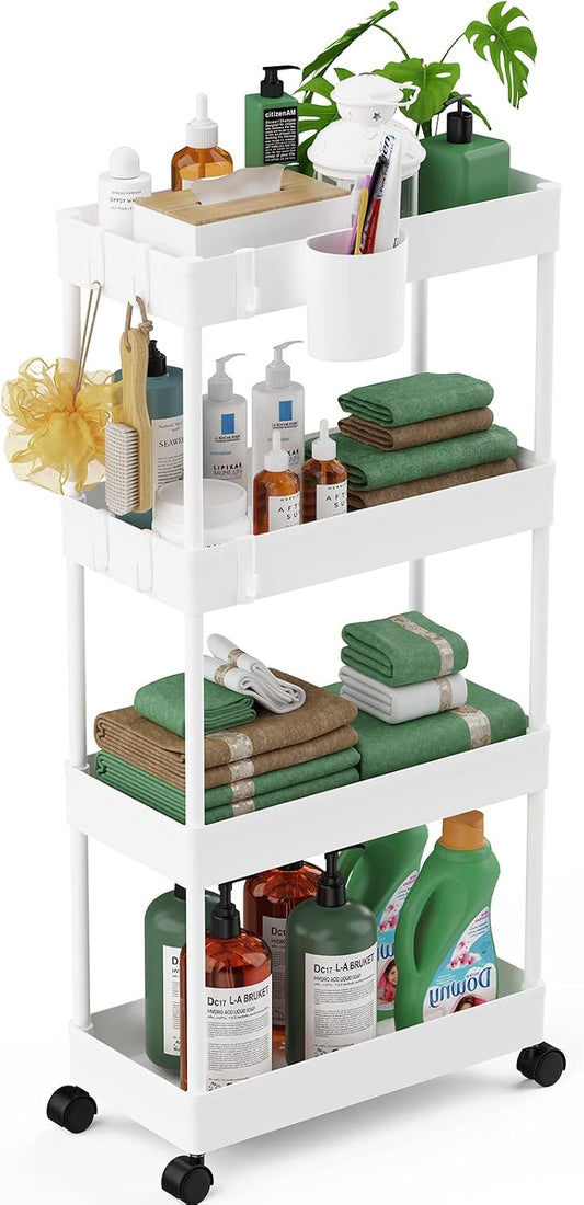 LEHOM Slim Rolling Storage Cart - 4 Tiers Bathroom Organizer Utility Cart