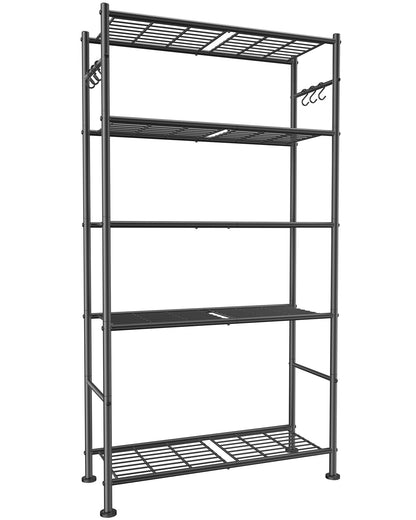 Sakugi 5T Storage Rack Organizer with Hooks, Heavy Duty Metal Garage Rack with Leveling Feet, Freestanding Utility Rack for Bedroom, Balcony and Garage, 18.1"×12.4"×56.8", White