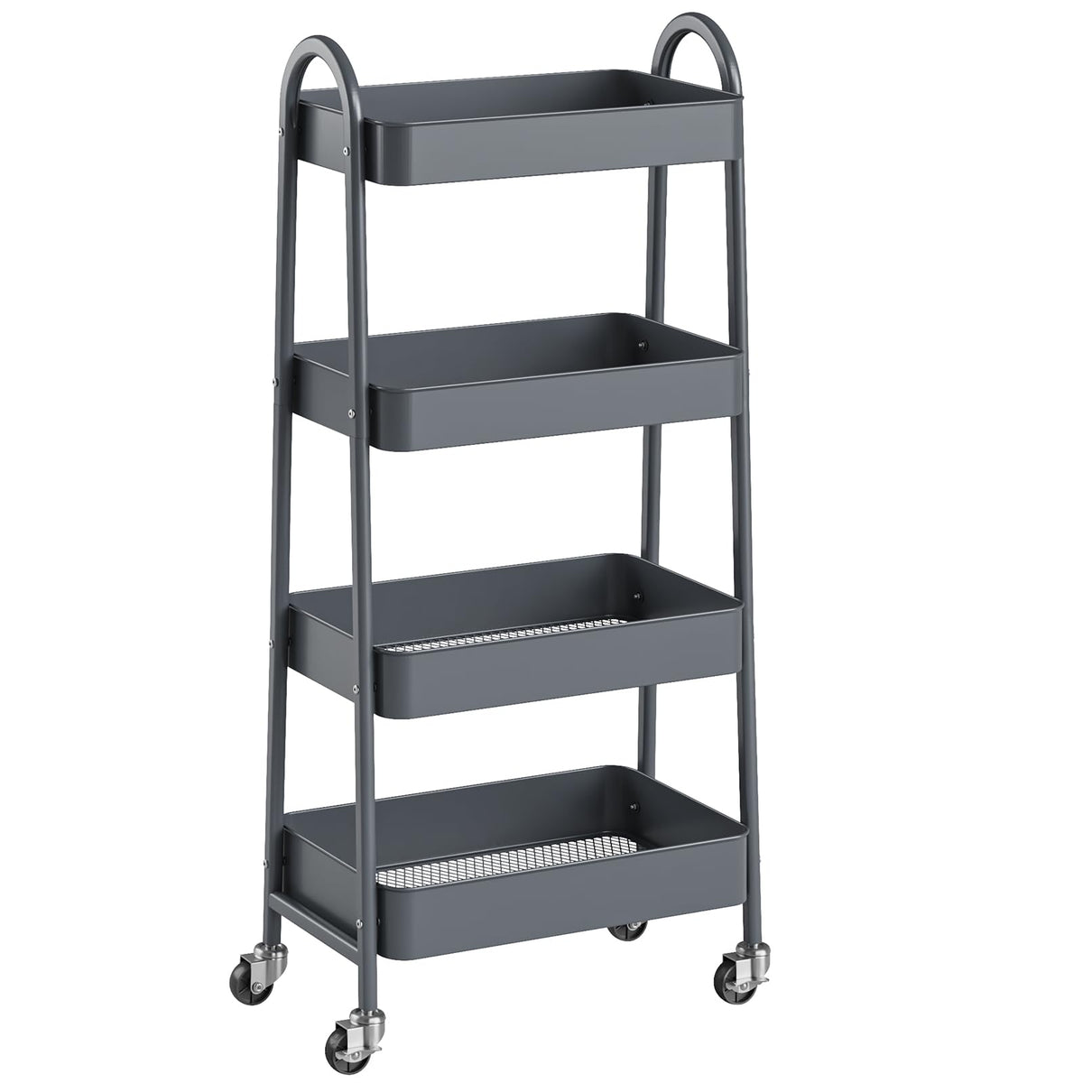 NEWBULIG 4-Shelf Metal Rolling Storage Utility Cart with Lockable Wheels