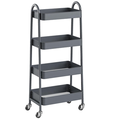 NEWBULIG 4-Shelf Metal Rolling Storage Utility Cart with Lockable Wheels
