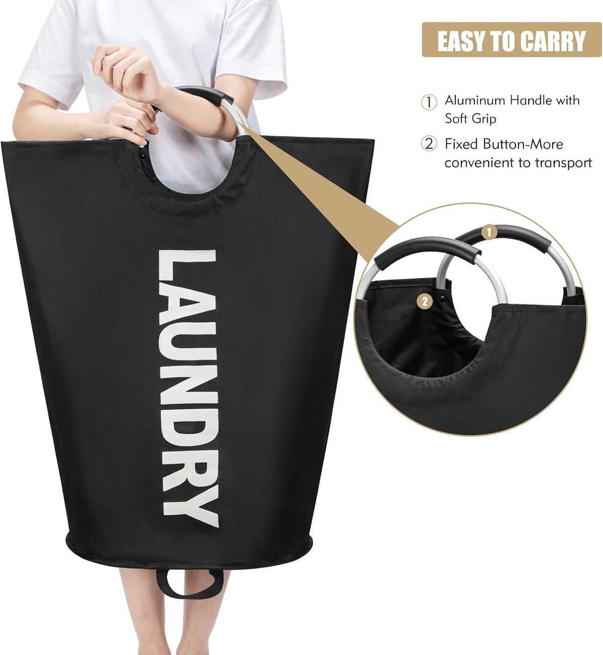 Maxsilan 90L Large Laundry Basket Bag, Collapsible Tall Hamper, Black