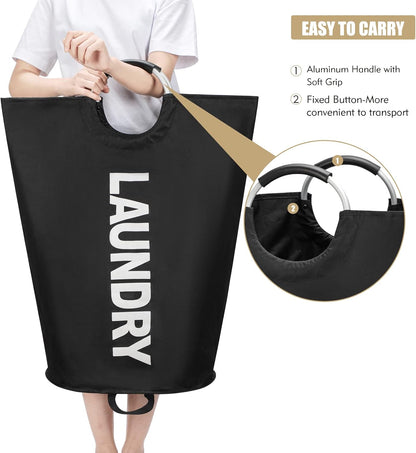 Maxsilan 90L Large Laundry Basket Bag, Collapsible Tall Hamper, Black