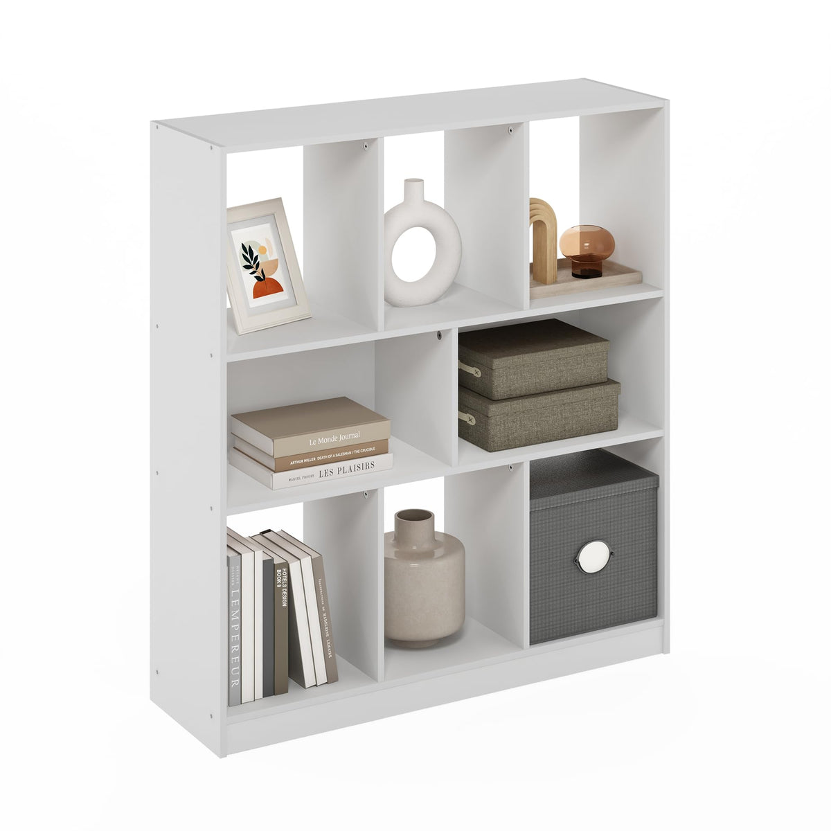 Furinno LUDER Book Shelf, 6-Tier Tall Modern Bookshelf, Bookcase with Open Shelves, 9.3 x 12 x 71, for Living Room, Bedroom, Home Office, White