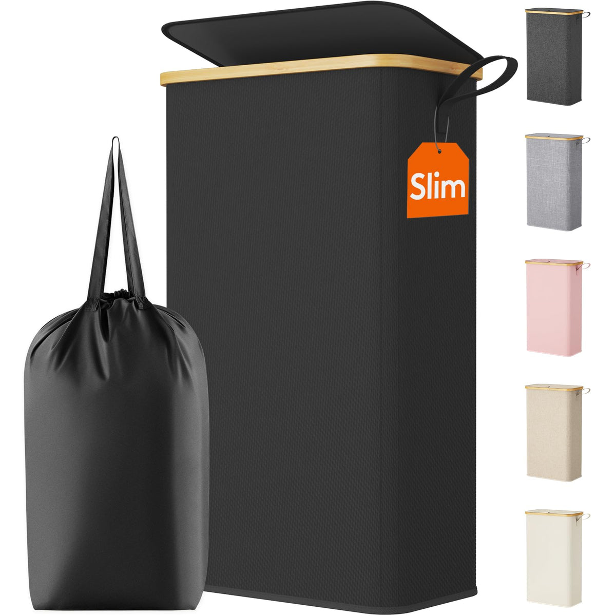 Lifewit 65L Slim Laundry Hamper with Lid and Removable Bag, Beige