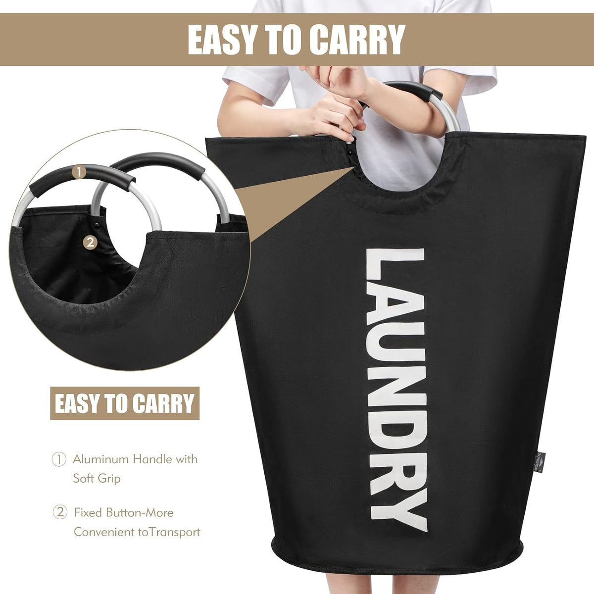 DOKEHOM 90L Large Laundry Basket Bag, Collapsible Tall Hamper, Black