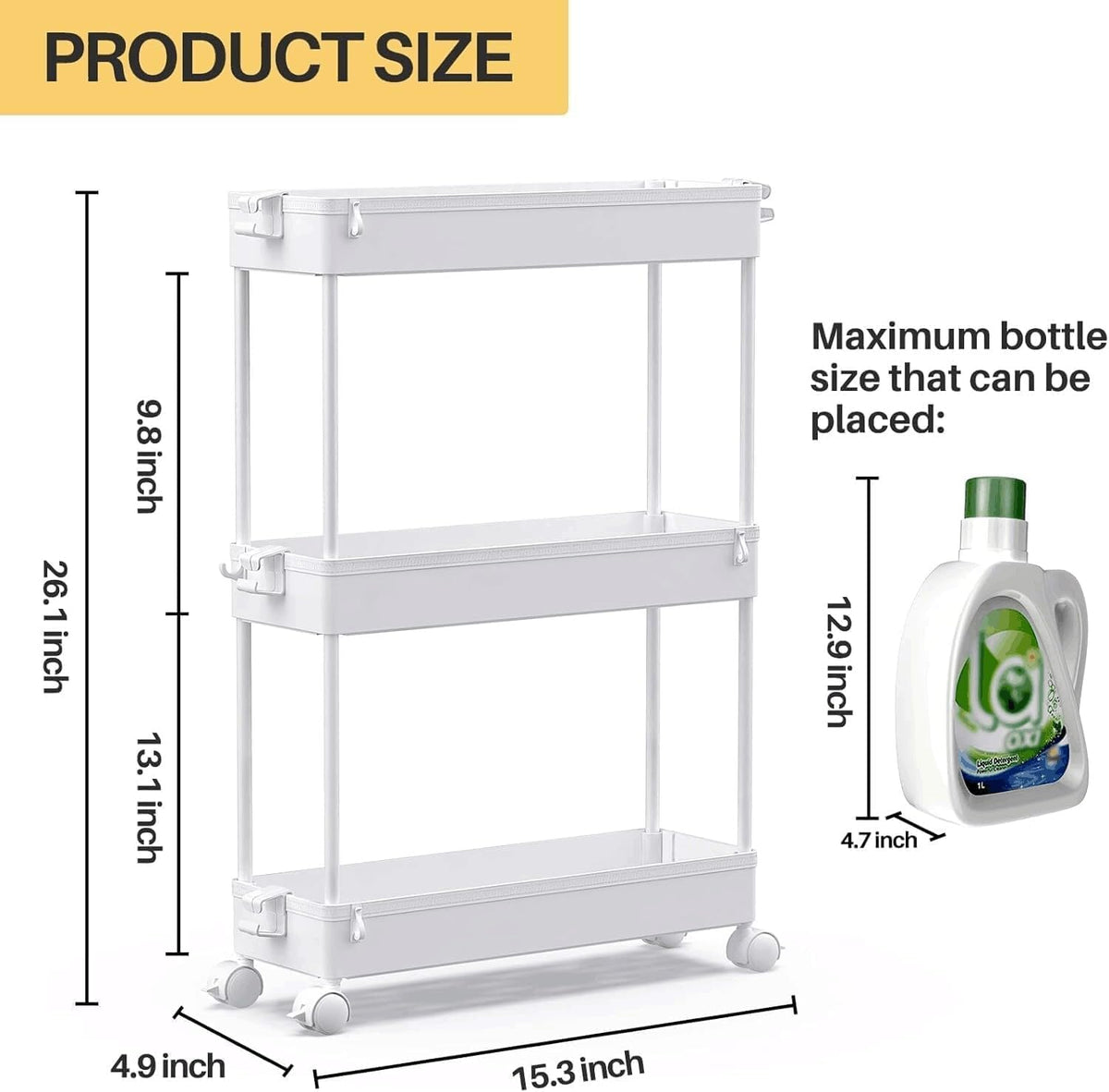 SPACEKEEPER Slim Rolling Storage Cart, 3 Tier Bathroom Cart Organizer,White
