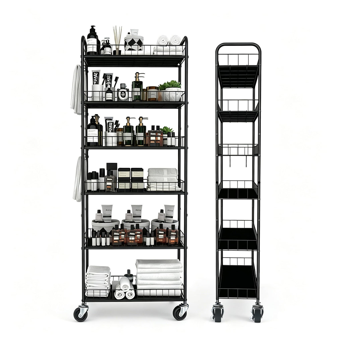 6in 6 Tier Slim Rolling Storage Cart,Mobile Shelving Unit with Wheels