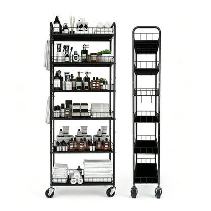 6in 6 Tier Slim Rolling Storage Cart,Mobile Shelving Unit with Wheels