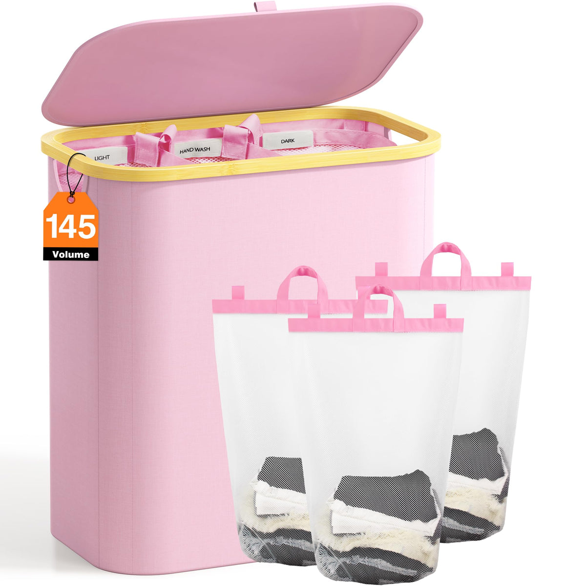 Hampers for Laundry Basket with Lid, 160L Large Laundry Hamper 3 Section