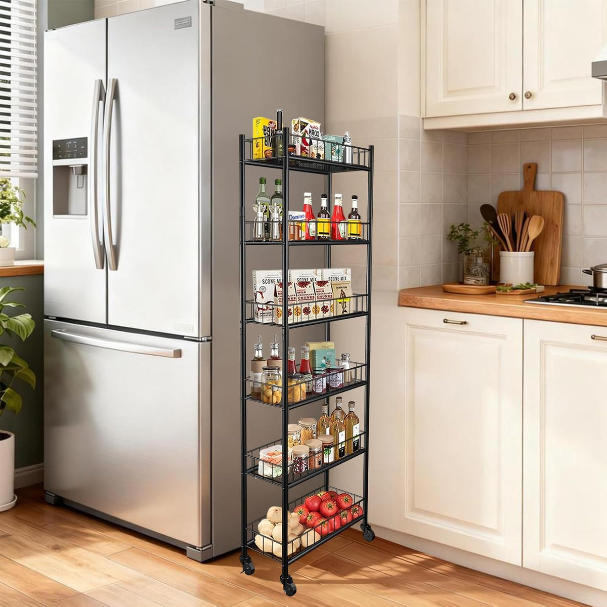 Utility Slim Storage Cart 6 Tier Narrow Metal Frame Carts