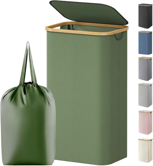 Lifewit 105L Large Laundry Basket with Lid, Removable Bags, Green