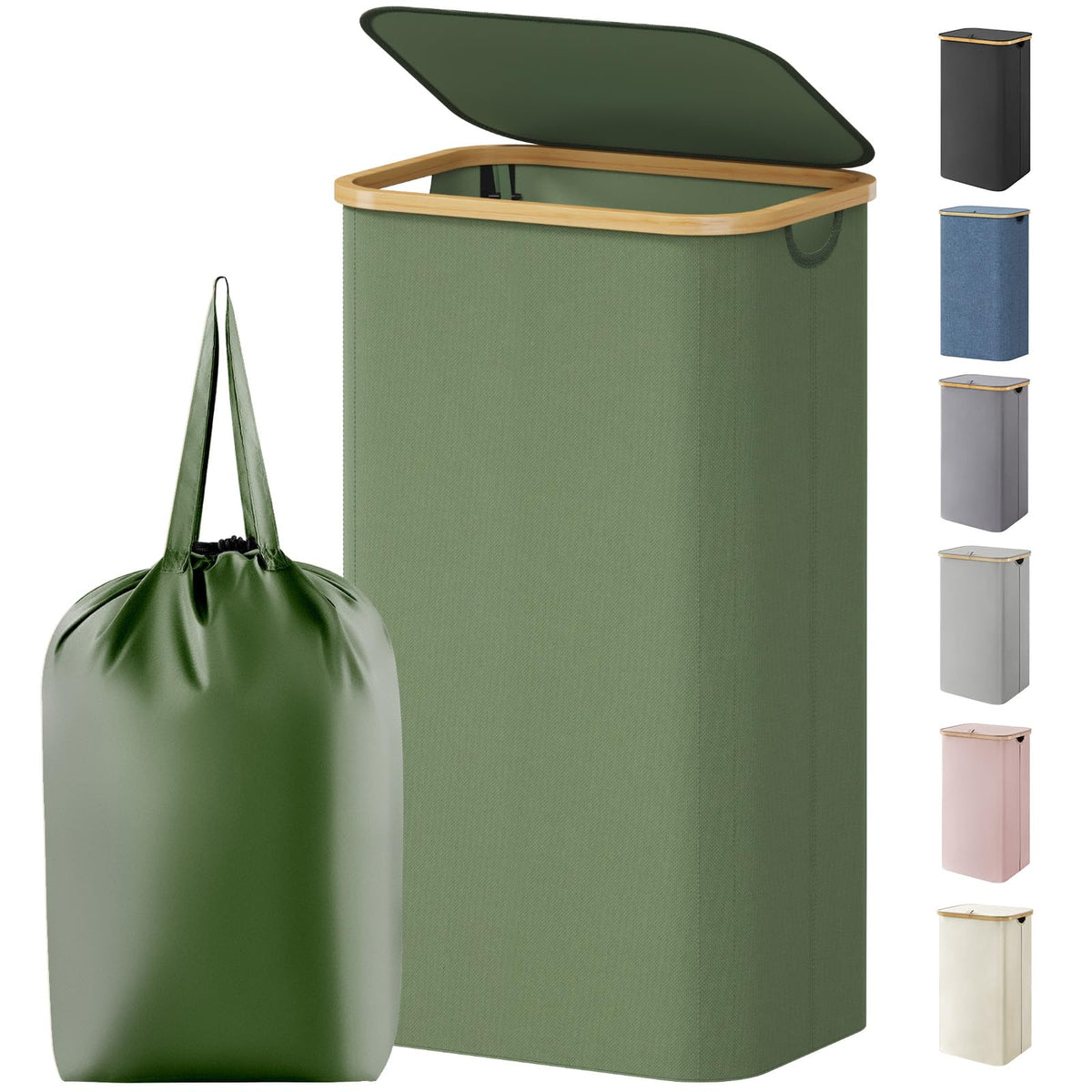 Lifewit 105L Large Laundry Basket with Lid, Removable Bags, Green