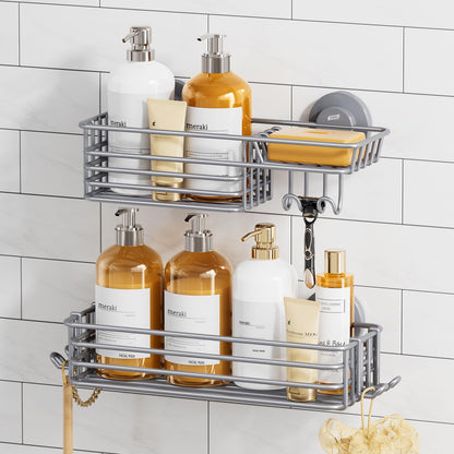 TAILI Shower Caddy Suction Cup with Hooks and Soap holder, Black