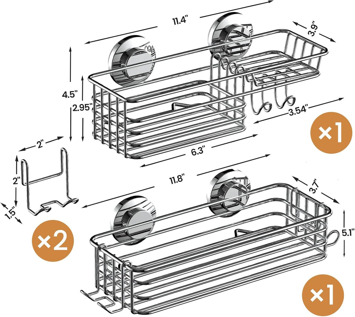 LEVERLOC Shower Caddy Suction Cup, 2 Pack Heavy Duty Bathroom Organizer
