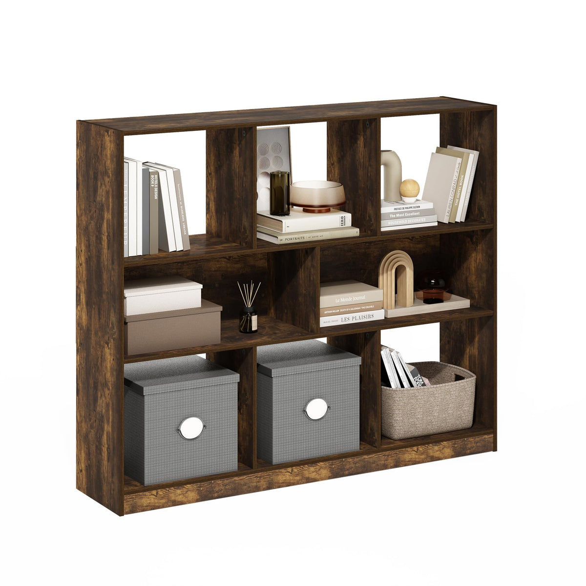 Furinno LUDER Book Shelf, 6-Tier Tall Modern Bookshelf, Bookcase with Open Shelves, 9.3 x 12 x 71, for Living Room, Bedroom, Home Office, White