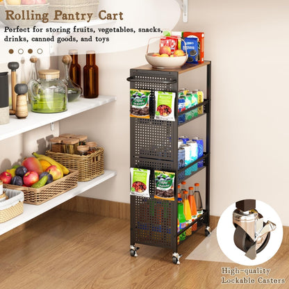 Utility Slim Storage Cart 4 Tier Rolling Laundry Room Organization Cart：