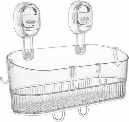 AVOKIHI Suction Cup Shower Caddy with 6 Hooks, No Drill Shower Shelf