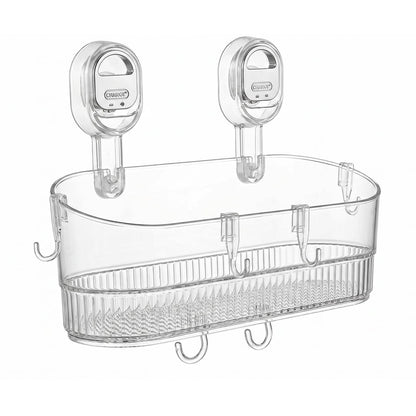 AVOKIHI Suction Cup Shower Caddy with 6 Hooks, No Drill Shower Shelf