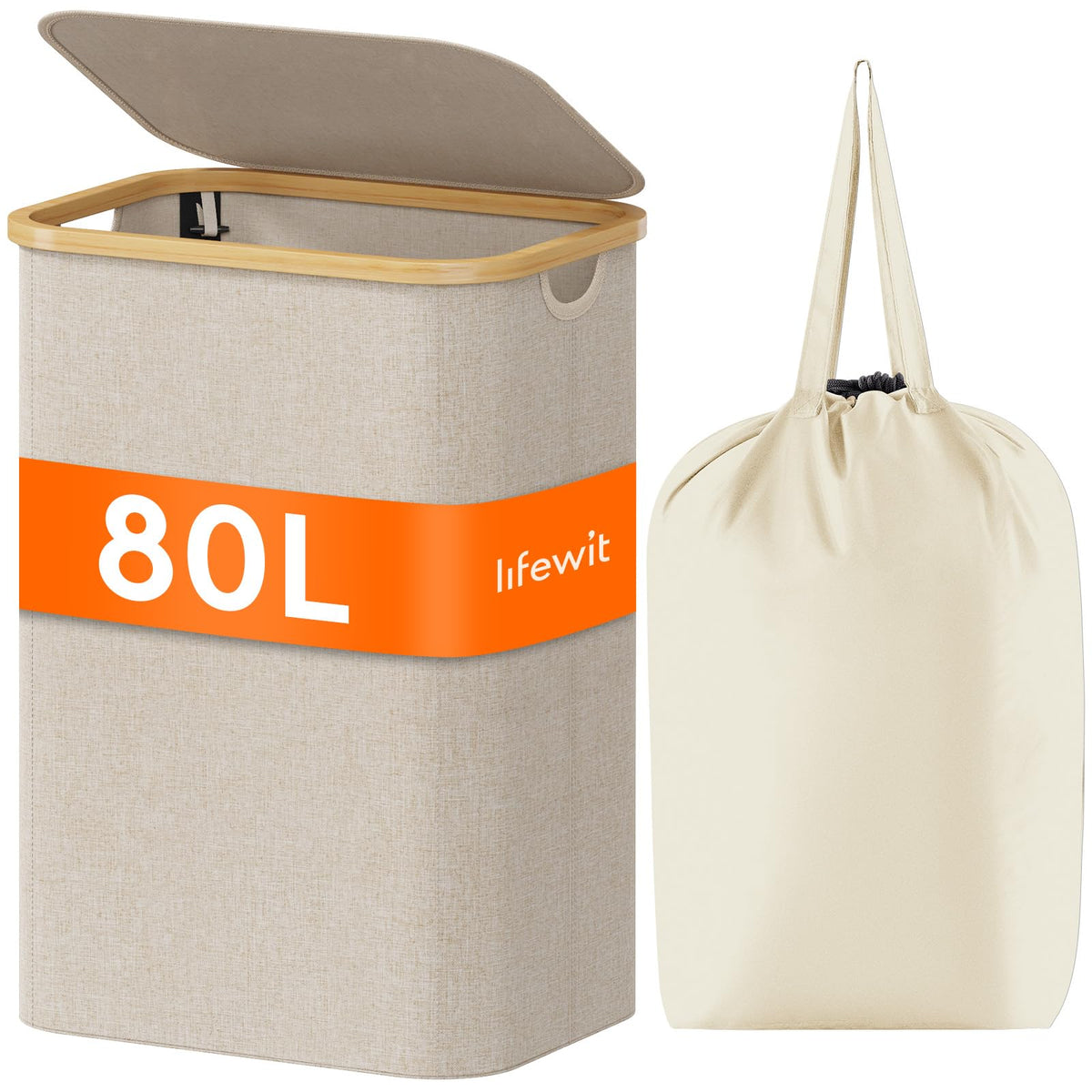 Lifewit 105L Large Laundry Basket with Lid, Removable Bags, Green