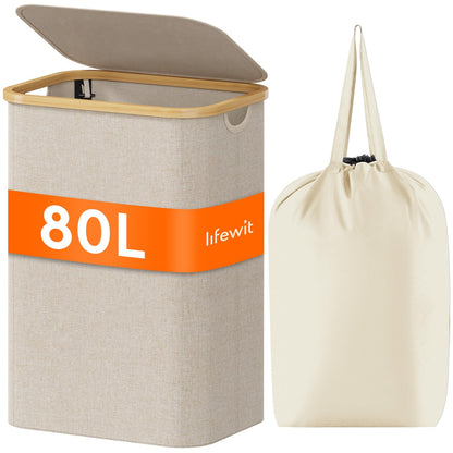 Lifewit 105L Large Laundry Basket with Lid, Removable Bags, Green
