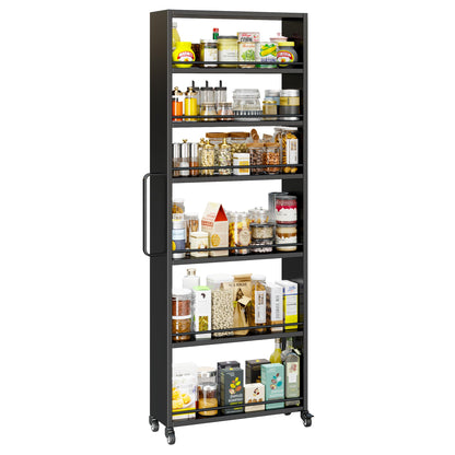 Slim Storage Cart, Lightweight 6 Tier Metal Rolling Utility Kitchen Cart on Wheels, Mobile Storage Shelving Unit Organizer for Bathroom Laundry Office Narrow Places (White, 6" D)