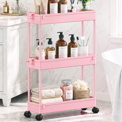 SPACEKEEPER Slim Rolling Storage Cart, 3 Tier Bathroom Storage Organizer Laundry Room Utility Cart Mobile Shelving Unit, Multi-Purpose for Kitchen Office Bathroom Laundry Narrow Places, Black