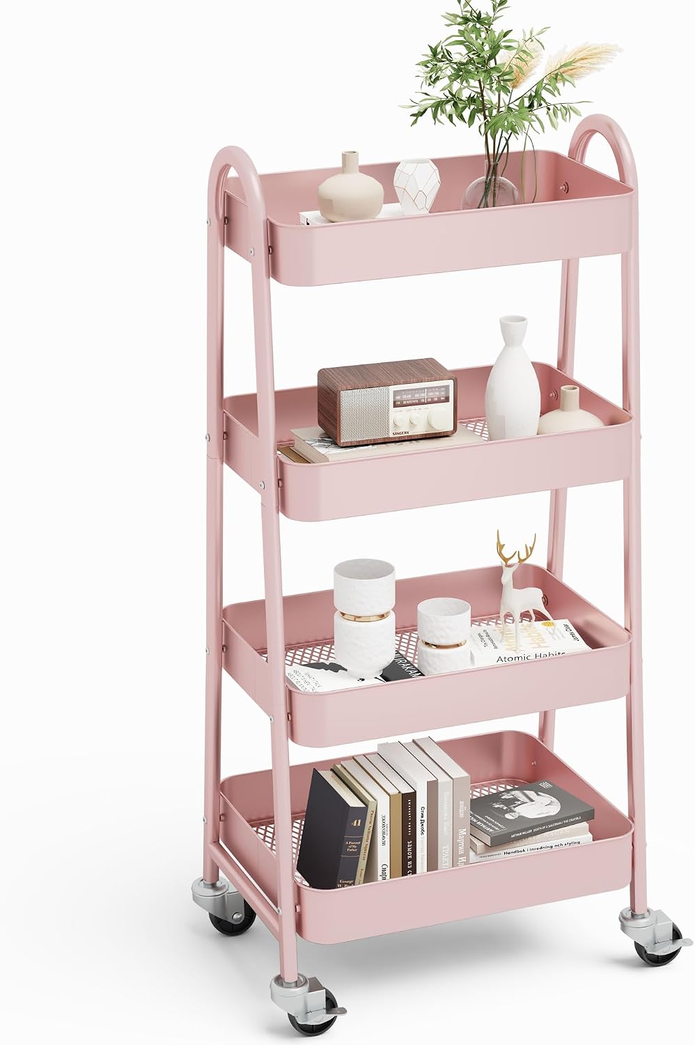 NEWBULIG 4-Shelf Metal Rolling Storage Utility Cart with Lockable Wheels