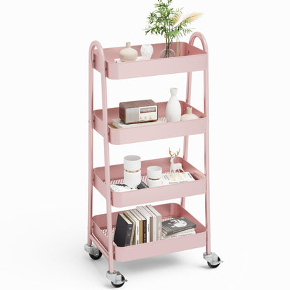 NEWBULIG 4-Shelf Metal Rolling Storage Utility Cart with Lockable Wheels