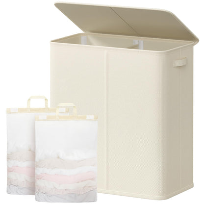 Lifewit Double Laundry Hamper with Lid, Removable Laundry Bags, Black