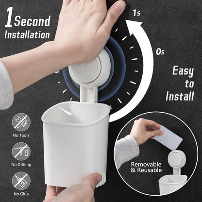 LEVERLOC Powerful Suction Cup Toothbrush Holders for Bathroom 2Pack, White