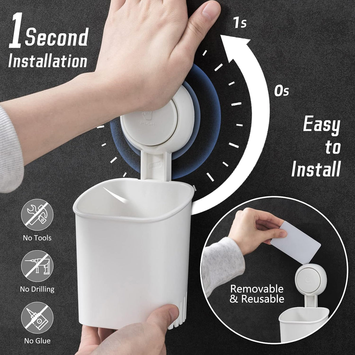 LEVERLOC Powerful Suction Cup Toothbrush Holders for Bathroom Wall, White