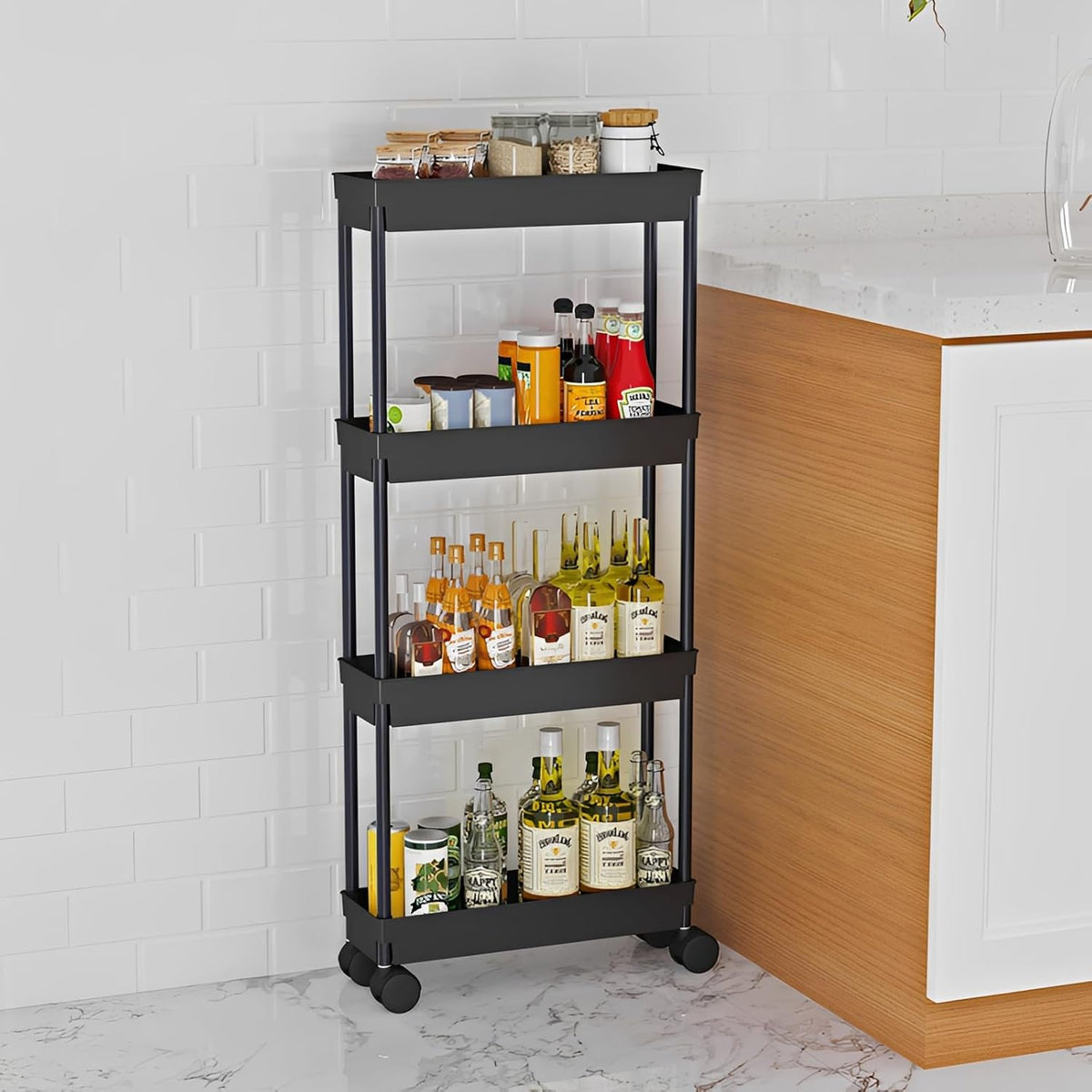 Sooyee 4 Tier Slim Storage Cart, Black