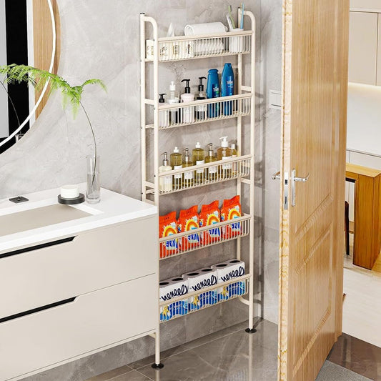 Behind The Door Storage Shelf, Narrow 5-Tier, White