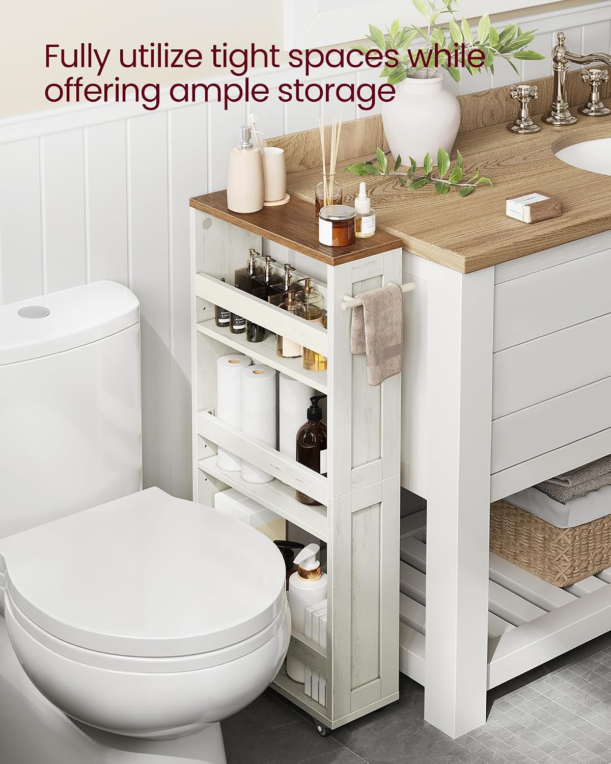 VASAGLE 4-Tier Slide-Out Storage Cart, Slim Kitchen Cart with Wheels