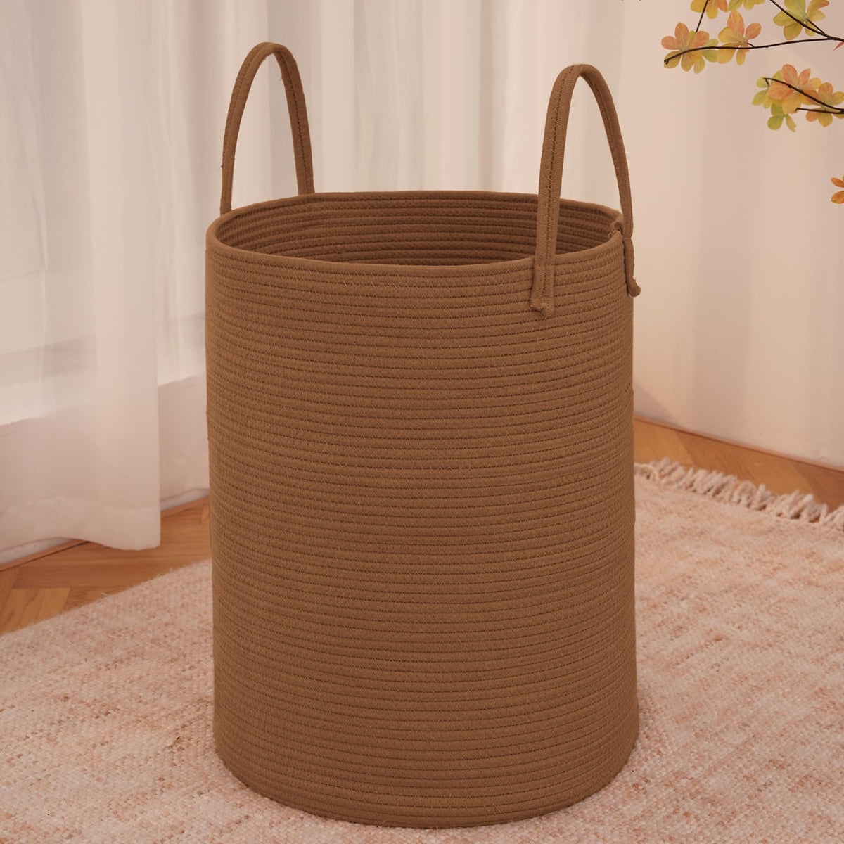 JMvicyroam 60L Cotton Rope Laundry Basket Hamper, Brown