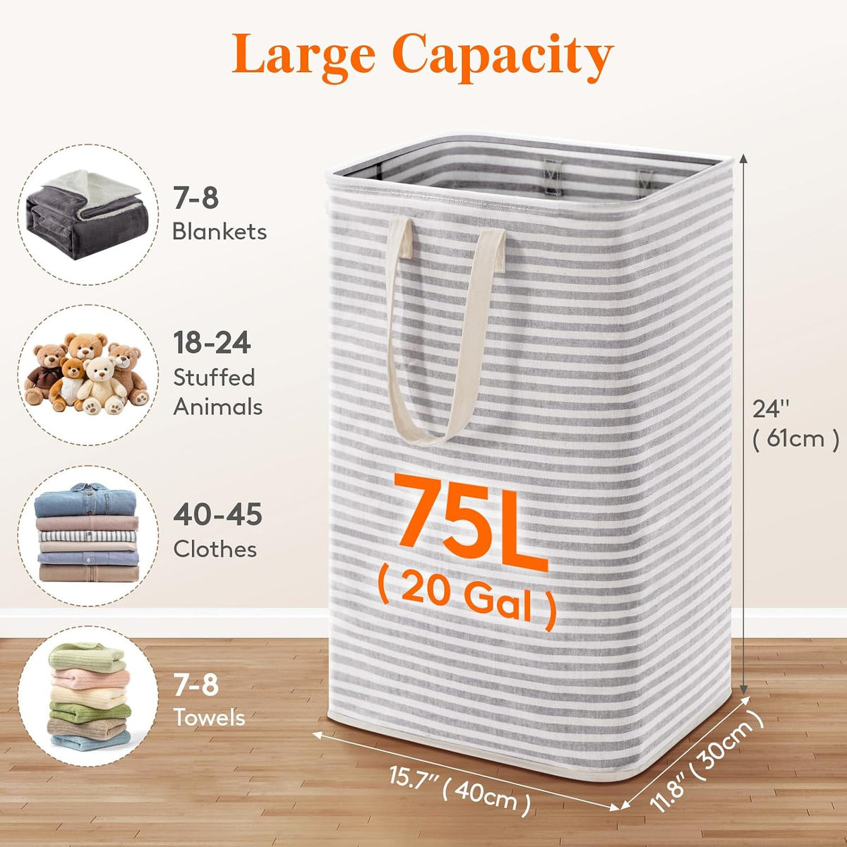 Lifewit 75L Large Laundry Baskets, Laundry Hampers Bags, 2 Pack, Grey