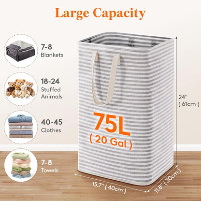 Lifewit 75L Large Laundry Baskets, Laundry Hampers Bags, 2 Pack, Grey