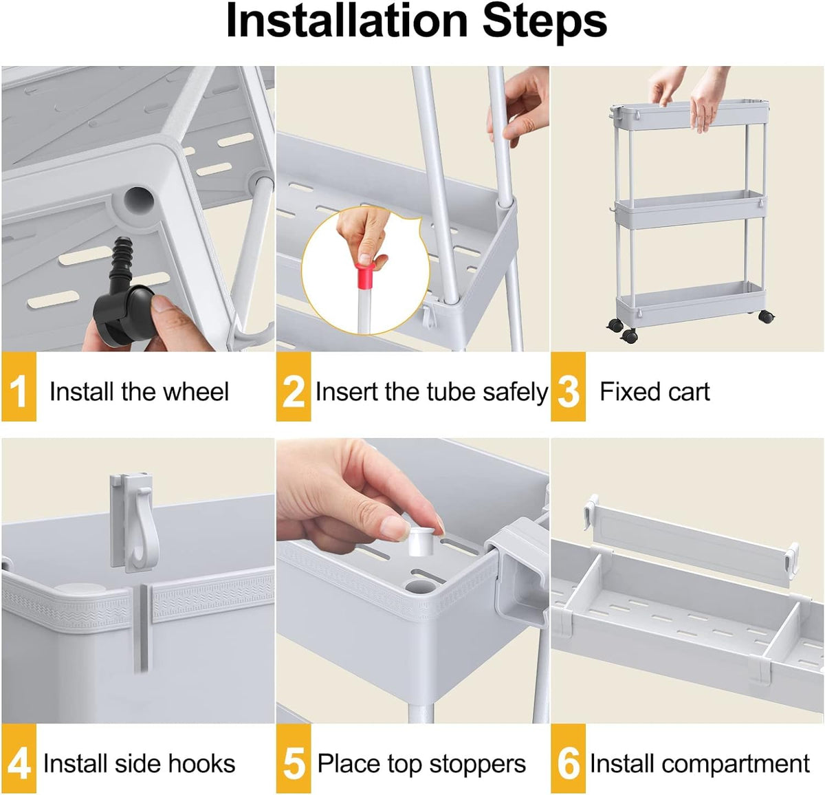 SPACELEAD Slim Storage Cart 4 Tier,Bathroom Organizer Rolling Utility,Mobile Shelving Unit Slide Out for Office, Kitchen, Laundry Room & Narrow Places,Gray