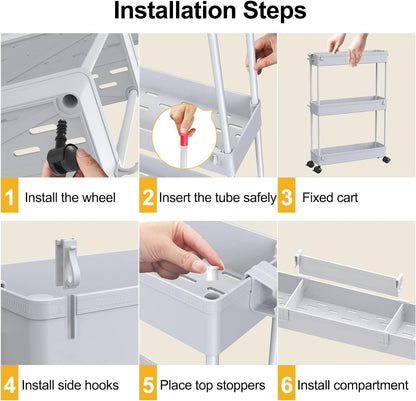SPACELEAD Slim Storage Cart 4 Tier,Bathroom Organizer Rolling Utility,Mobile Shelving Unit Slide Out for Office, Kitchen, Laundry Room & Narrow Places,Gray