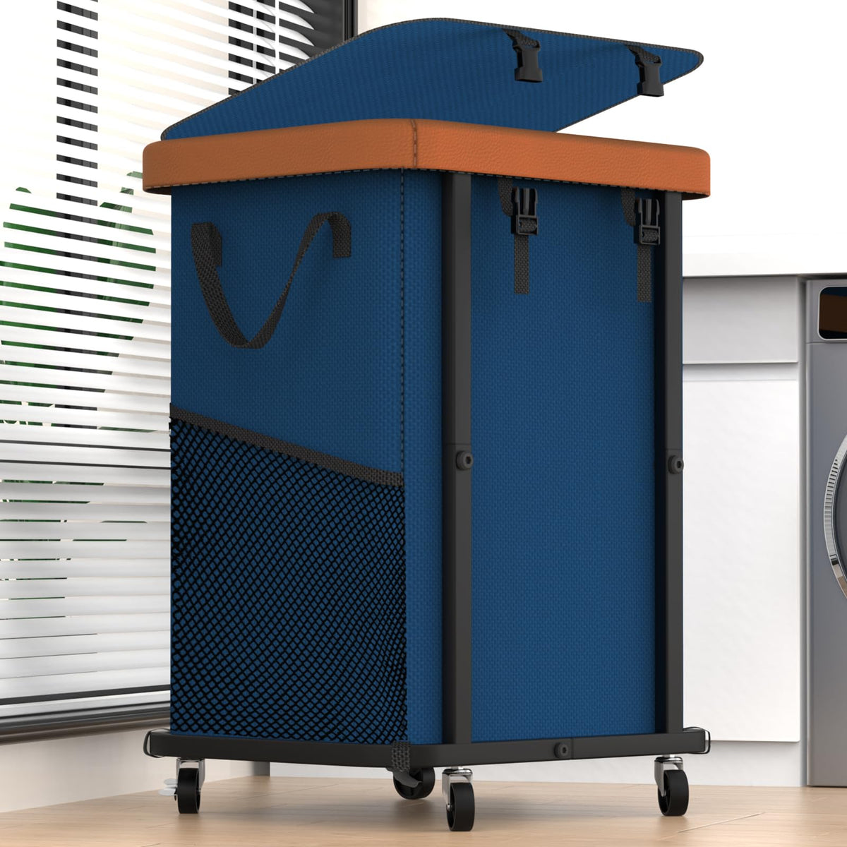 Laundry Hamper with Wheels,150L Leather Patchwork Clothes Hamper Black