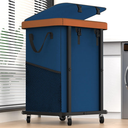 Laundry Hamper with Wheels,150L Leather Patchwork Clothes Hamper Black