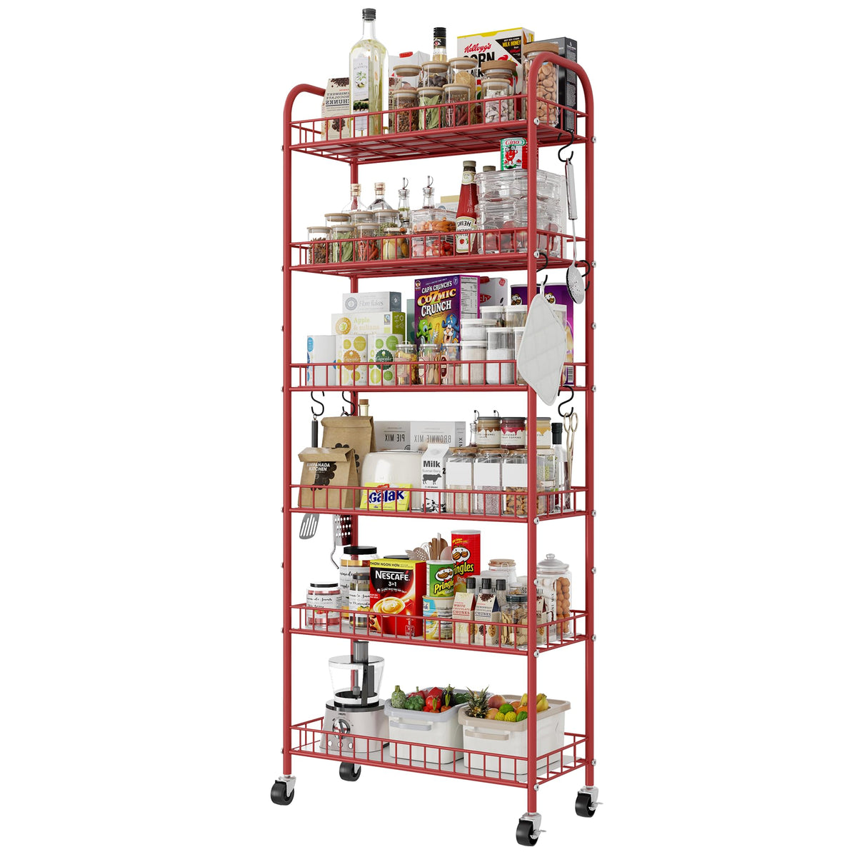 Slim Rolling Storage Cart with Wheels, Metal 6 Tier Spice Rack Mobile Shelving Unit Organizer Kitchen Utility Cart for Office Bathroom Kitchen Laundry Room Narrow Places (6inches)