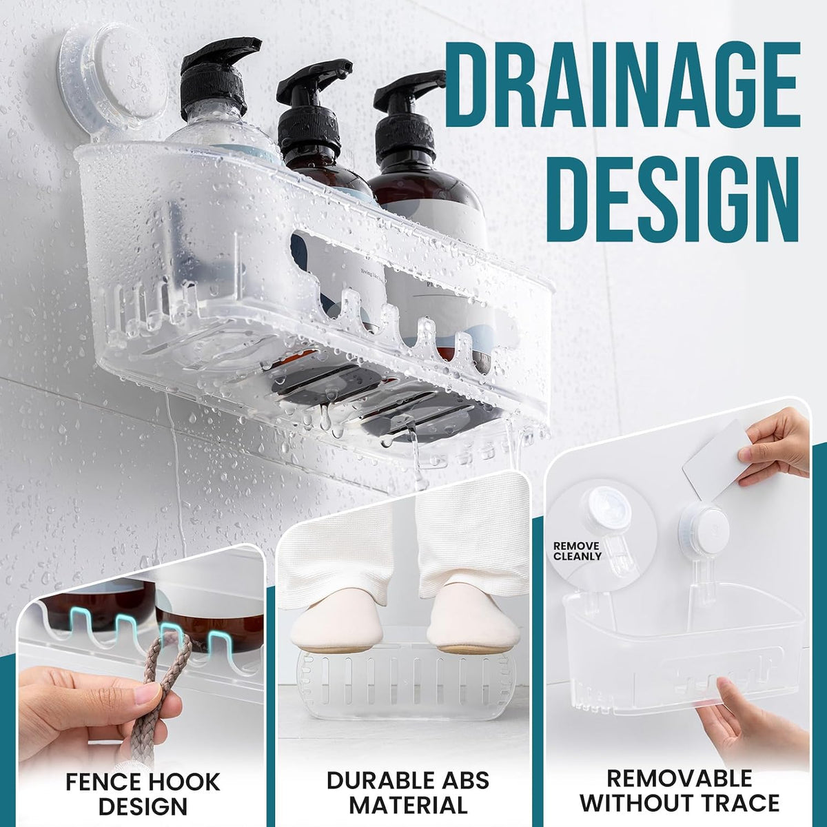 TAILI Shower Caddy Suction Cup Bathroom Organizer Shelves Frosted Clear 2pack